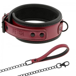 Collier BDSM rouge et noir avec laisse