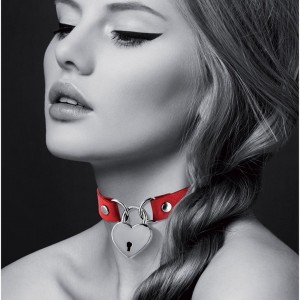 Collier rouge chocker SM avec cadenas - Matériel SM et bondage Malins-Plaisirs