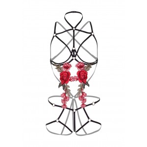 Body bondage avec roses rouges - Lingerie BDSM Malins-Plaisirs