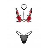 Soutien-gorge harnais roses rouges - Lingerie BDSM Malins-Plaisirs