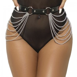 Harnais de taille en cuir - Lingerie BDSM Malins-Plaisirs - Modèle féminin vue de face