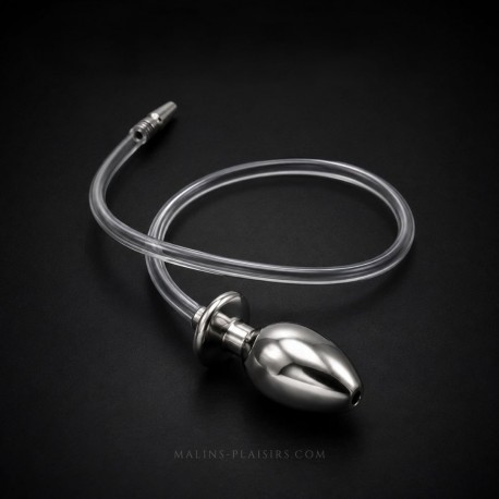 Plug anal acier avec sonde urétrale et tuyau BDSM - Piss Plug